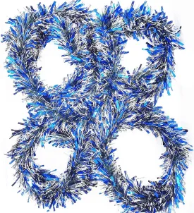 10' Wide Cut Blue, Silver and Snowy White Tinsel Garland