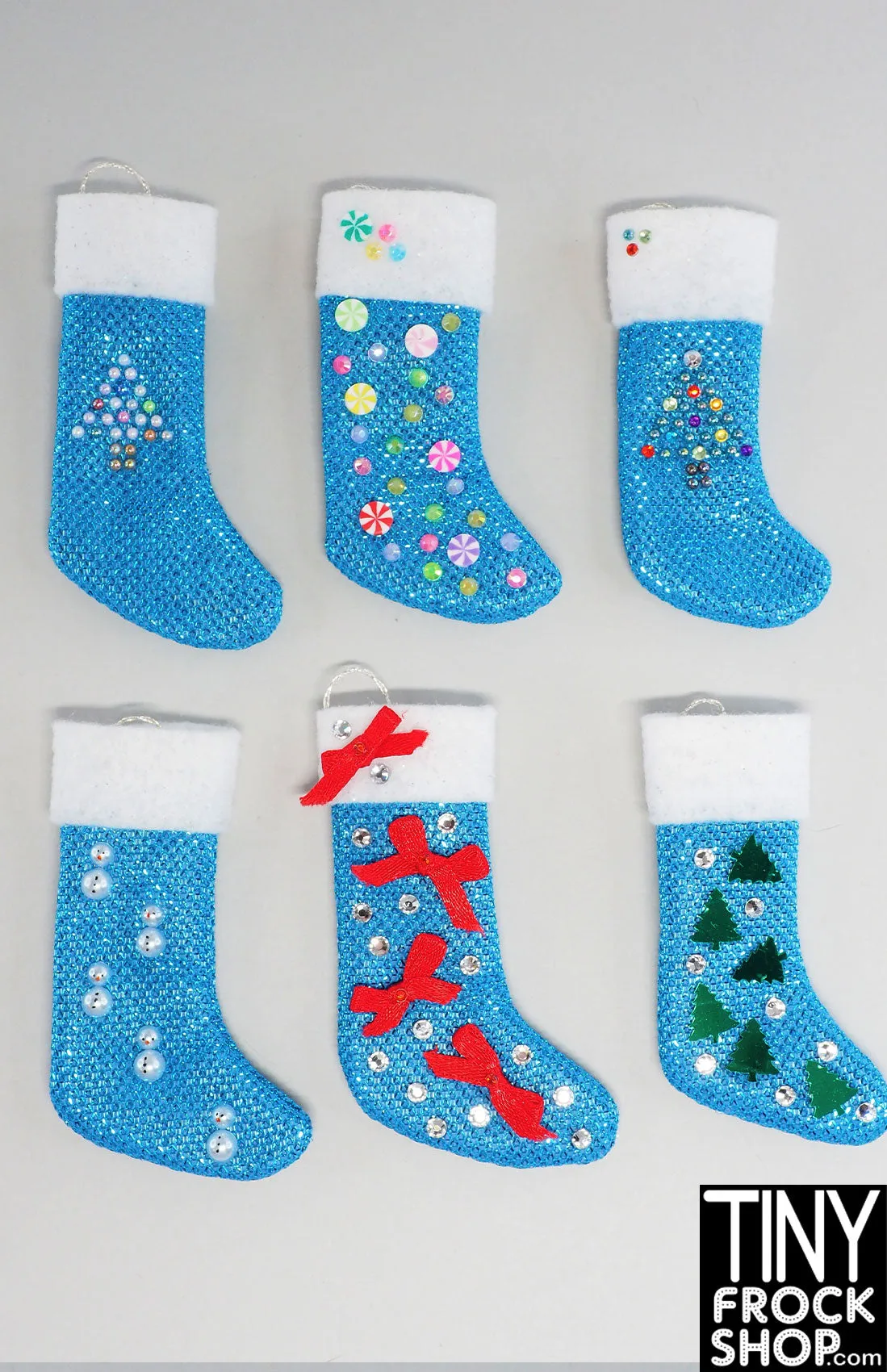 12" Fashion Doll Sparkly Blue Decorated Christmas Stockings By Ash Decker - 8 Styles