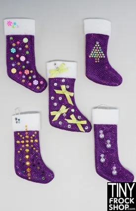 12" Fashion Doll Sparkly Purple Decorated Christmas Stockings By Ash Decker - 6 Styles