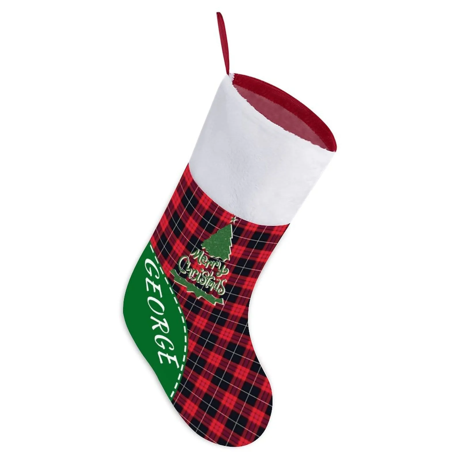 16.5in(L) Super Size-Custom Name Red Black Stripes Christmas Stocking