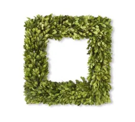 16" Diameter Square Real Preserved Boxwood Wreath-Natural