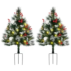 2-Pack 2.5ft Pre-Lit Outdoor Christmas Trees with LED Lights & Decorations