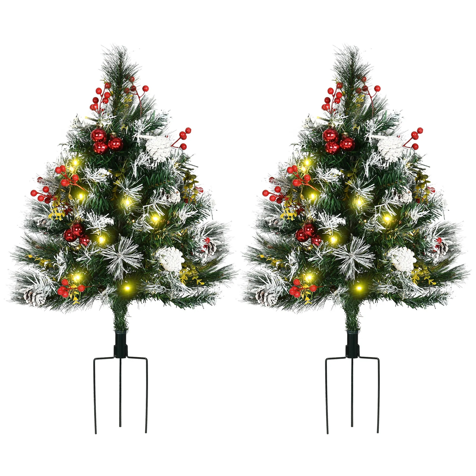 2-Pack 2.5ft Pre-Lit Outdoor Christmas Trees with LED Lights & Decorations