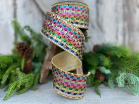 2.5" Tinsel Checks Ribbon, Farrisilk Ribbon