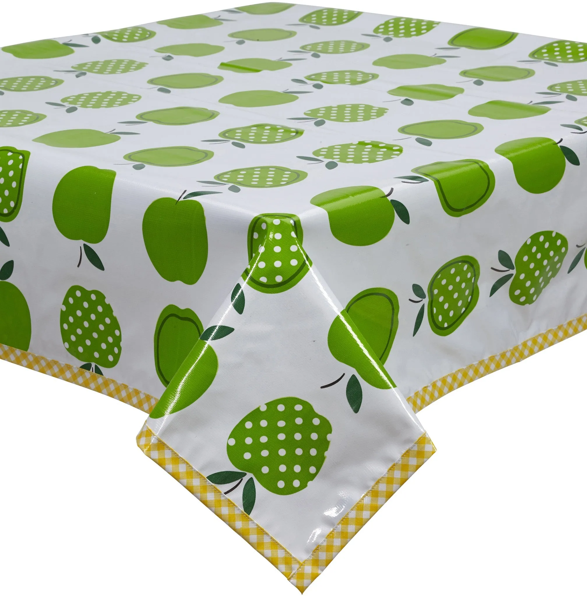 48 x 102 Apples & Dots Green Oilcloth Tablecloth