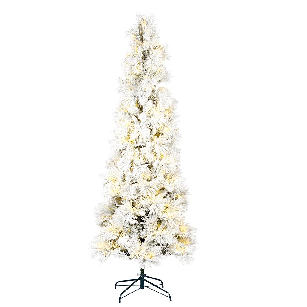 5' x 26" Flocked Atka Pencil Artificial Christmas tree Warm White Dura-Lit LED