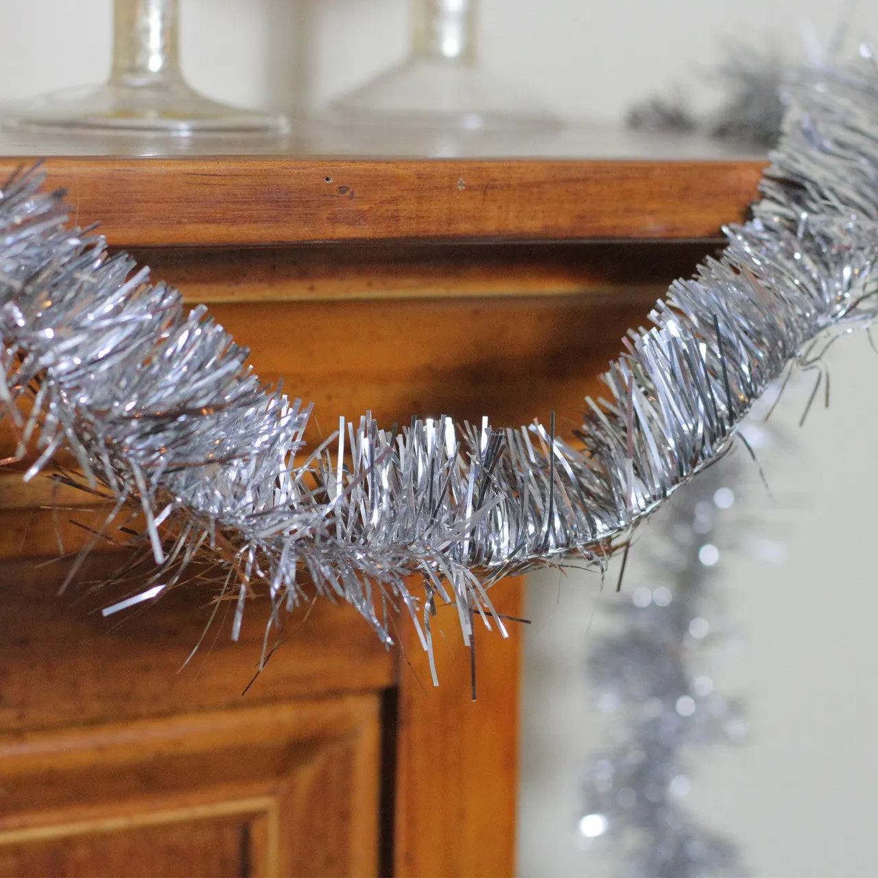 50' x 2.25" Silver Tinsel Artificial Christmas Garland - Unlit