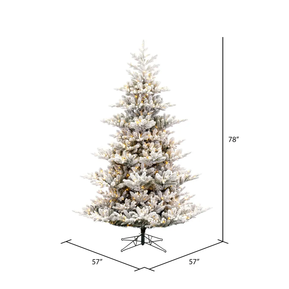 6.5' x 57" Flocked Hudson Fraser Fir Artificial Xmas Tree LED Warm White Lights