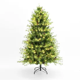 6Ft Pre-Lit Green Full Artifical Pine Christmas Tree with 8 Light Functions