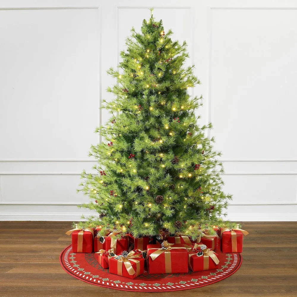 6Ft Pre-Lit Green Full Artifical Pine Christmas Tree with 8 Light Functions