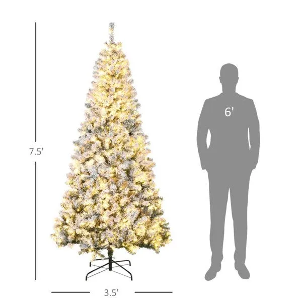 7.5 ft Christmas tree Flocked with 500 Warm white LED lights