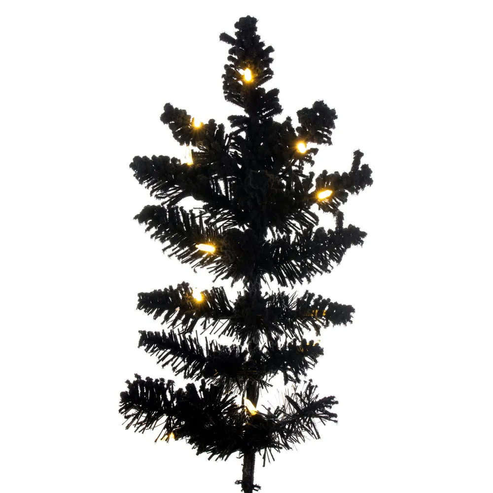 7.5' x 53" Flocked Black Fir Christmas Tree Dura-Lit Warm White LED Mini Lights