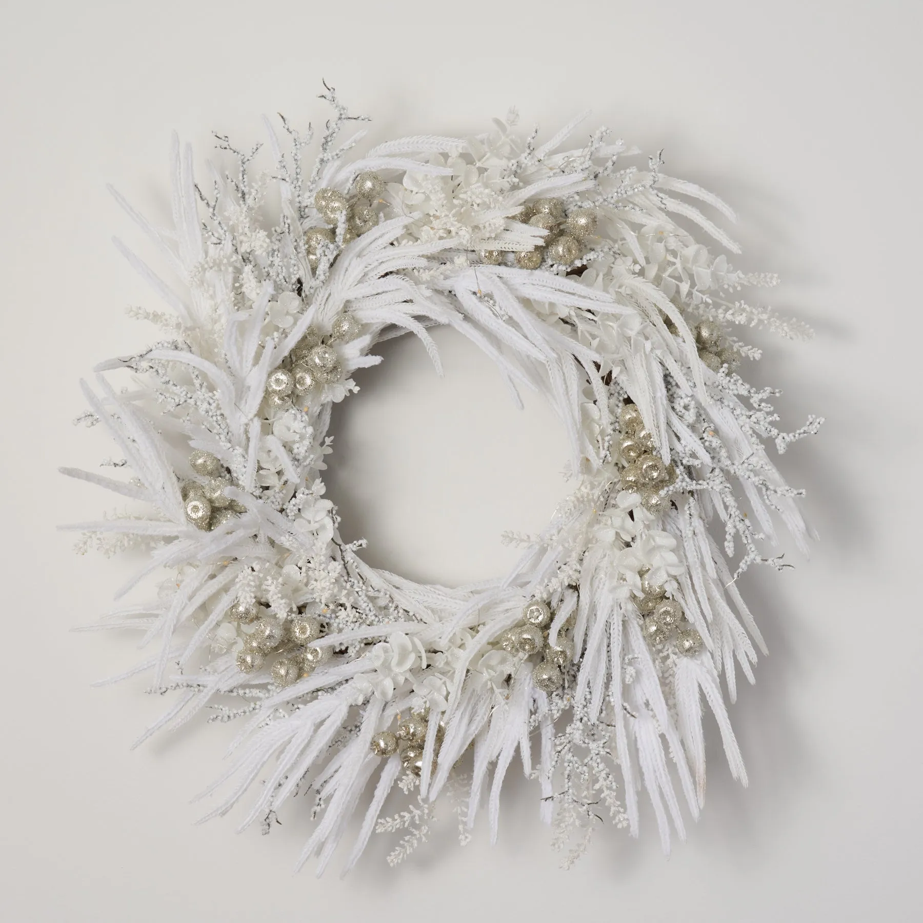 All Aglow - Real Touch White Norfolk, Glitter Eucalyptus & Sugared Berry Pre-Lit Christmas Winter Front Door Wreath