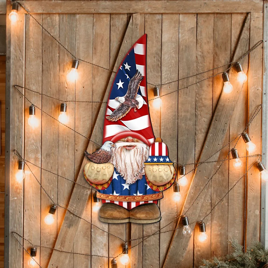 Americana Gnome Holiday Door Decor by G. DeBrekht - American Christmas Decor - 8611015H