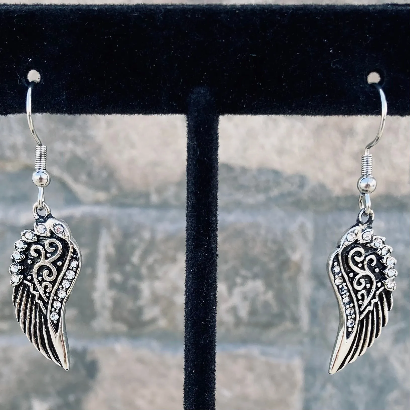 Angel Wings Mini Earrings - Silver Bling  French wire- SK2294E