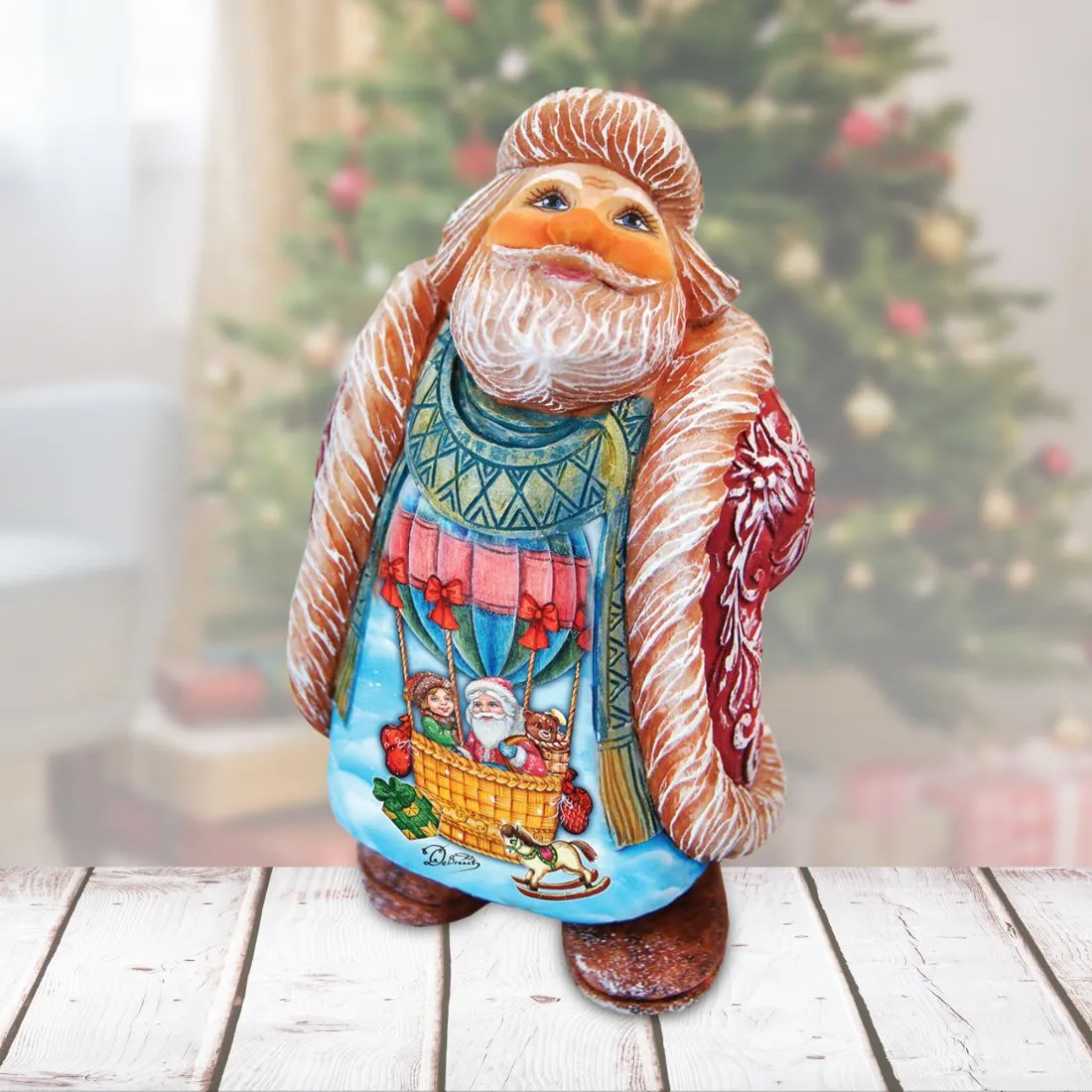 Balloon Ride Santa Handcrafted Christmas Figurine| G. DeBrekht - Christmas Santa Snowman Décor - 534513