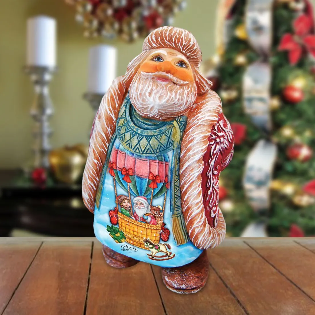 Balloon Ride Santa Handcrafted Christmas Figurine| G. DeBrekht - Christmas Santa Snowman Décor - 534513