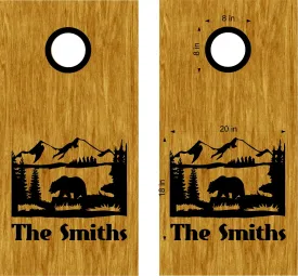 Bear Scenic Mountains Cornhole Decals Family Name Stickers NAT14