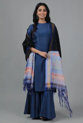 Black & Powder Blue Ikat Dupatta