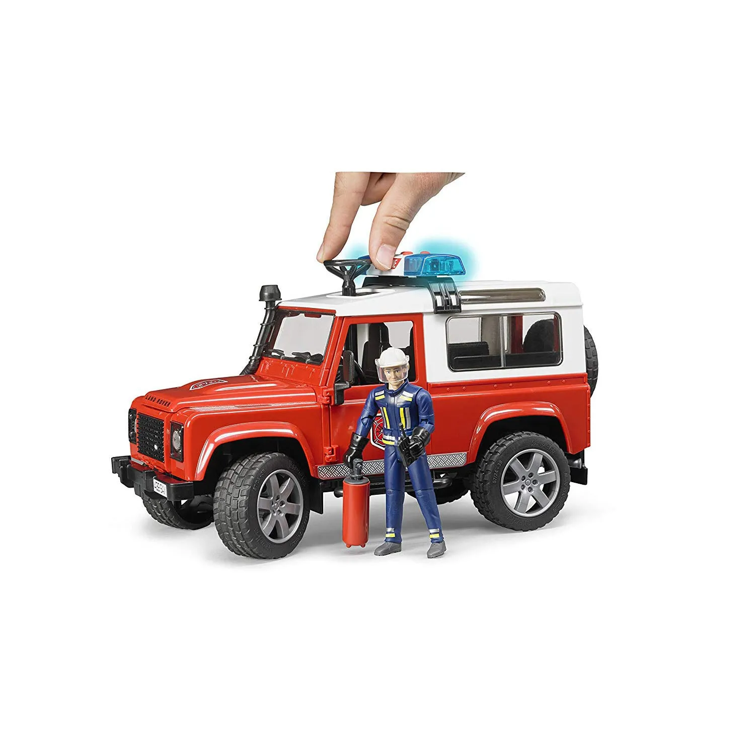 Bruder Land Rover Fire Department vehicle with fireman