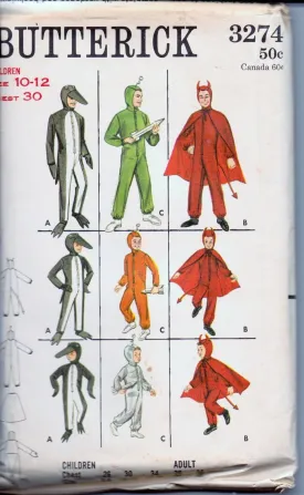 Butterick 3274 Children Penguin Devil Space Halloween Costume Vintage 60's Sewing Pattern