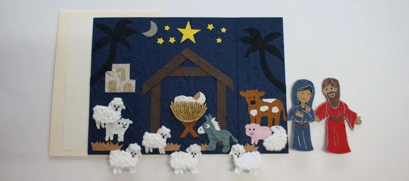 Christmas Nativity with Mary & Joseph and Three Little Lambs - Can be used as Christmas Decoration or Christmas Card (272)