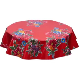 Christmas Oilcloth Tablecloth Poinsettia on Red