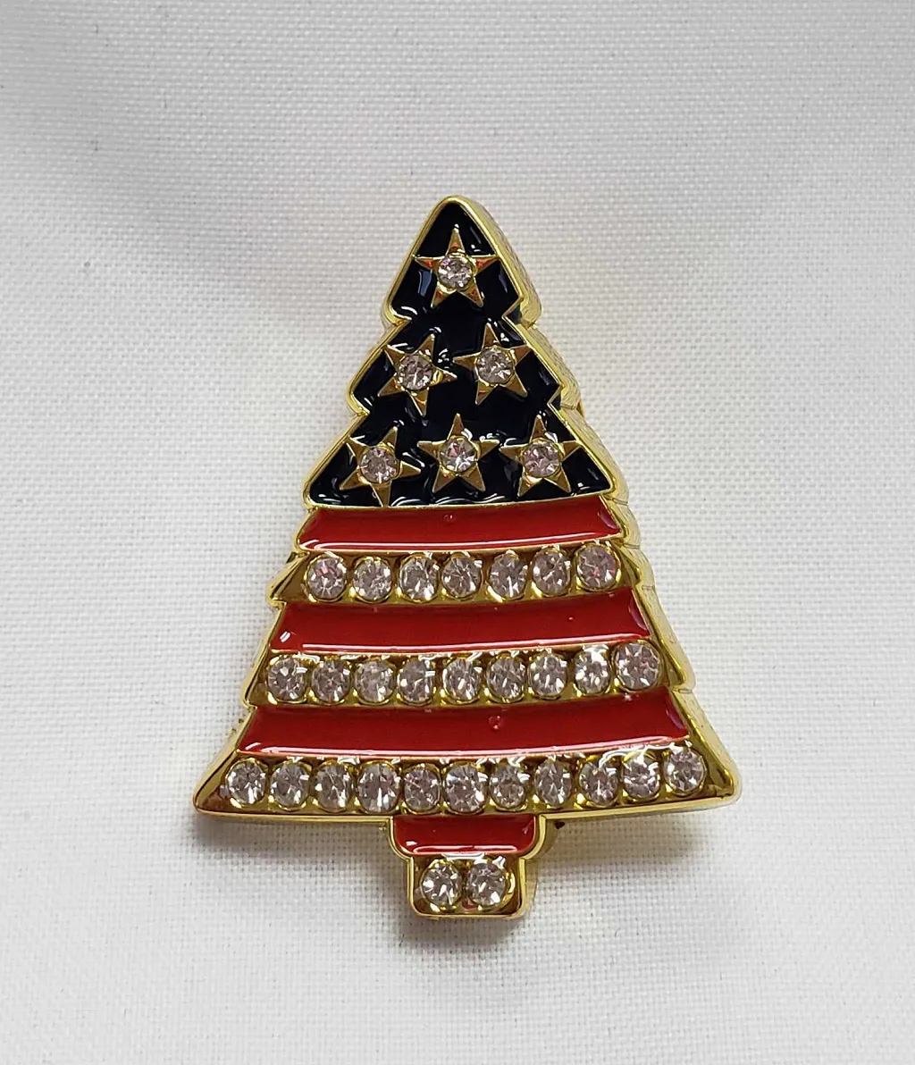 Christmas Tree Pin with Rhinestones Lapel Pin