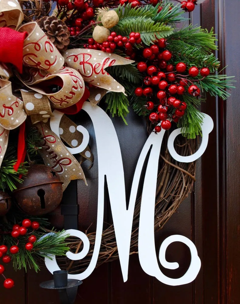 Christmas wreath~farmhouse decor~Sleigh Bells~front door wreath~rustic bell wreath~red berry wreath