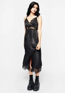 Conjure Satin Lace Trim Cami Midi Dress