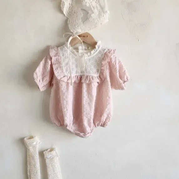 Girls Lace Ruffle Collar Onesie