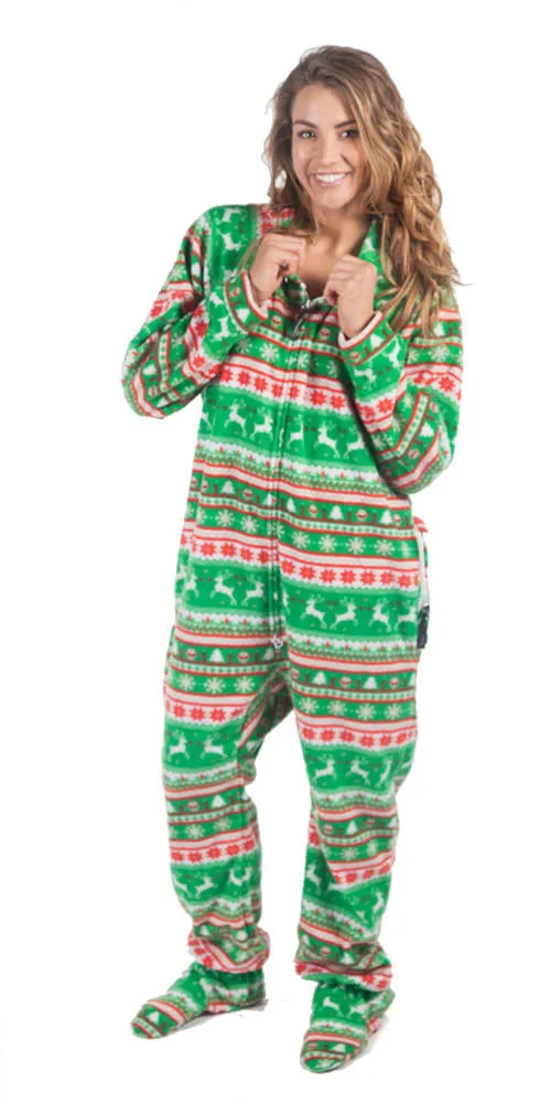 Green Reindeer Games Onesie - Detachable Feet