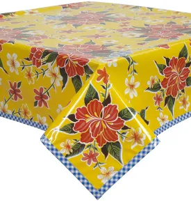 Hawaii Yellow Oilcloth Tablecloth with Blue Gingham Trim You Pick the Size