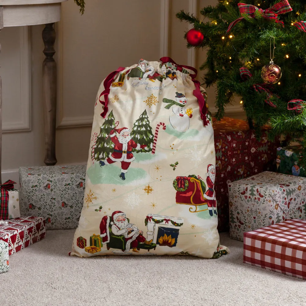 Jolly Santa Printed Velvet Xmas Sack Multicolour