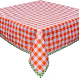 Large Gingham Orange Oilcloth Tablecloth with Lime Gingham Trim