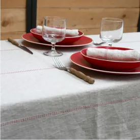 Large Tablecloth 100% French Linen Rythmo Rouge by Charvet Editions