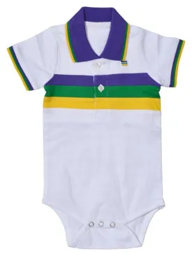 Mardi Gras White Three Stripe Onesie (Short or Long Sleeve)