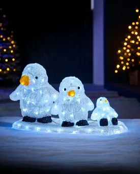 Pre-Lit Acrylic Penguin Family Figurine, 51 cm