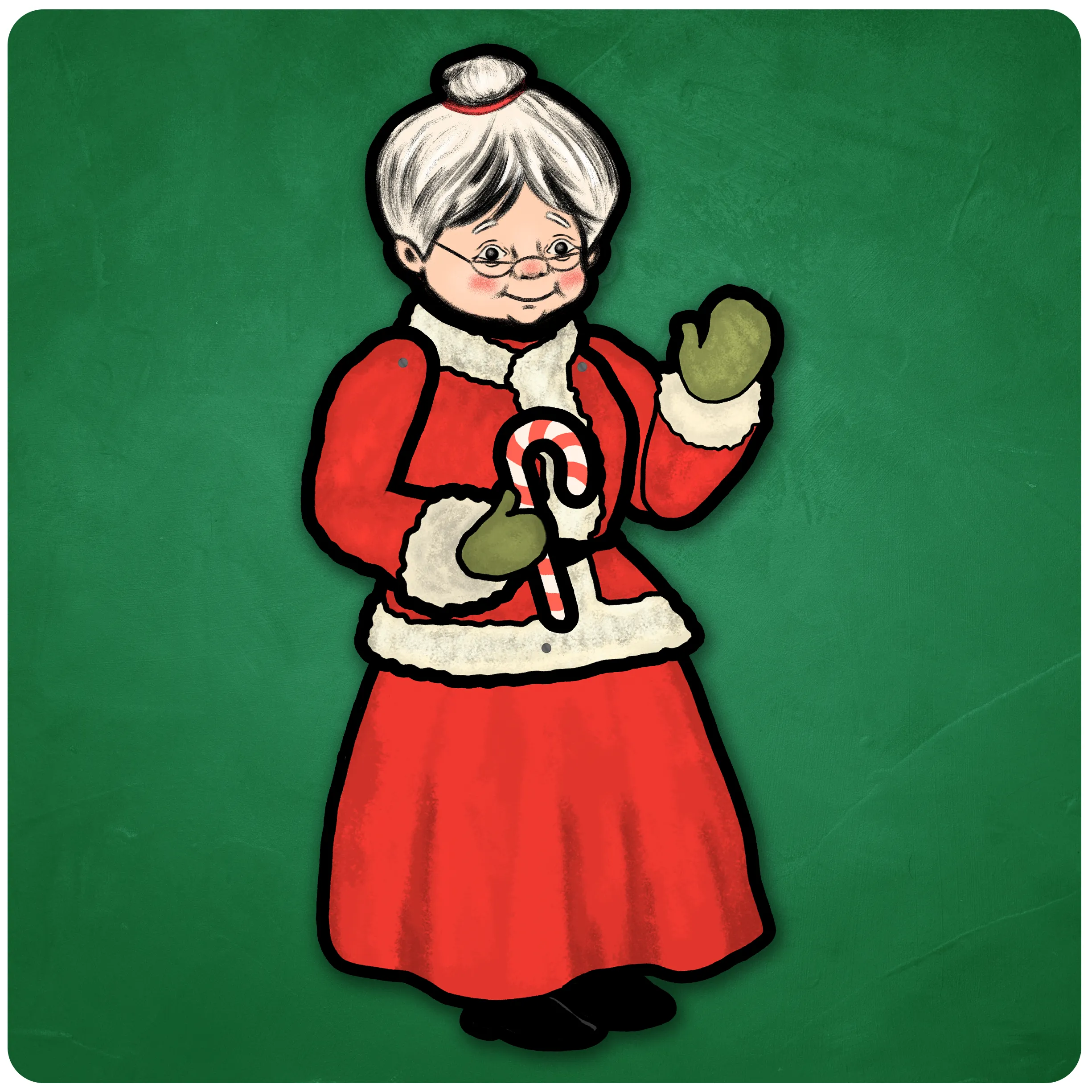 Retro Inspired Jointed Mrs Claus Christmas Cutout Decoration