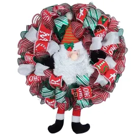 Santa Wreath | Christmas Mesh Outdoor Front Door Wreath; White Red Lime Green Black