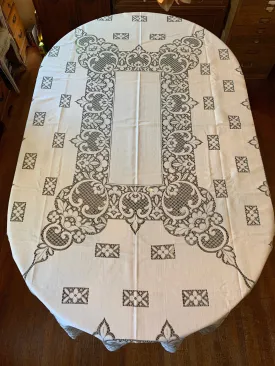 Vintage Cotton Linen Lace Tablecloth