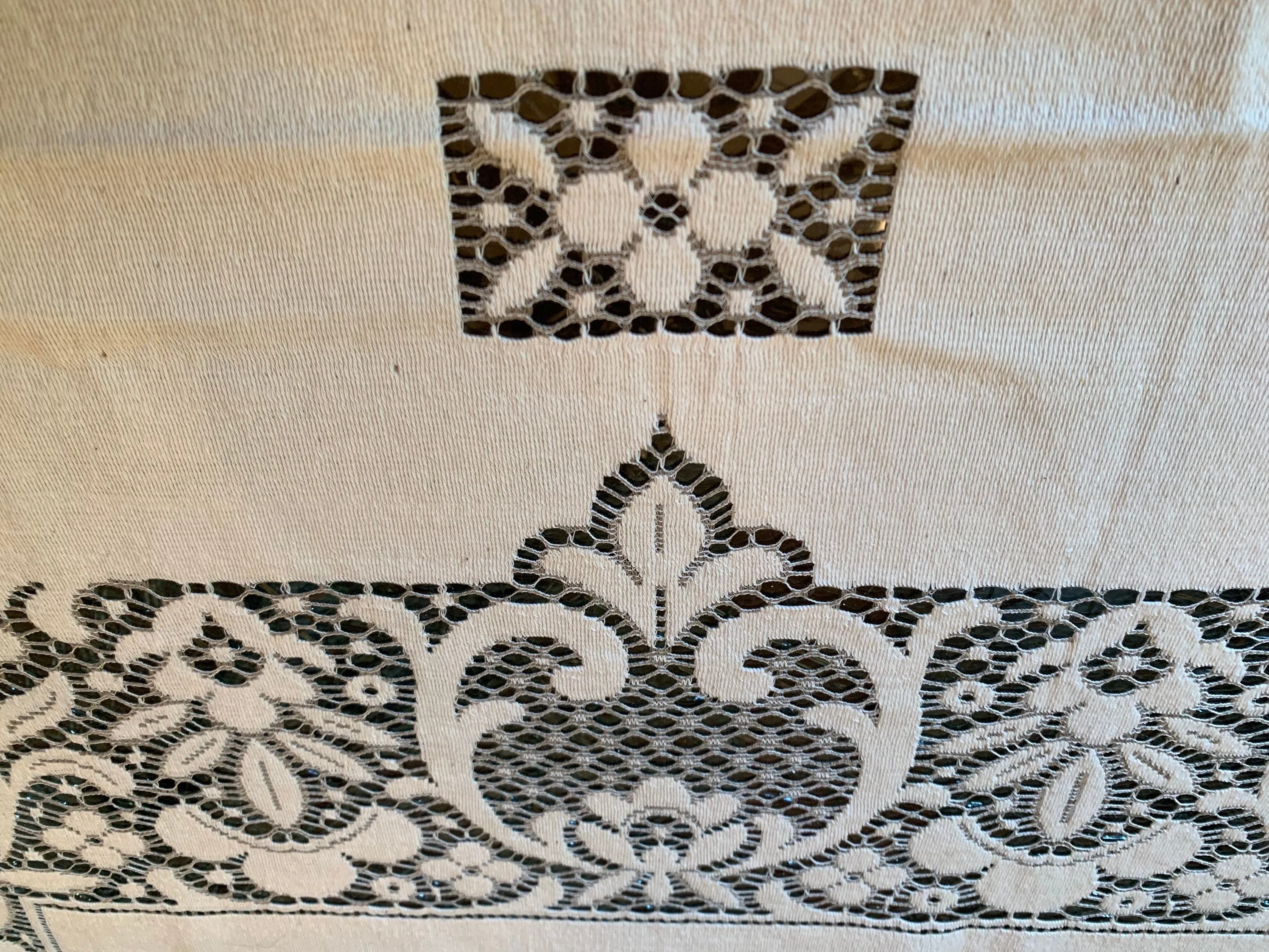 Vintage Cotton Linen Lace Tablecloth