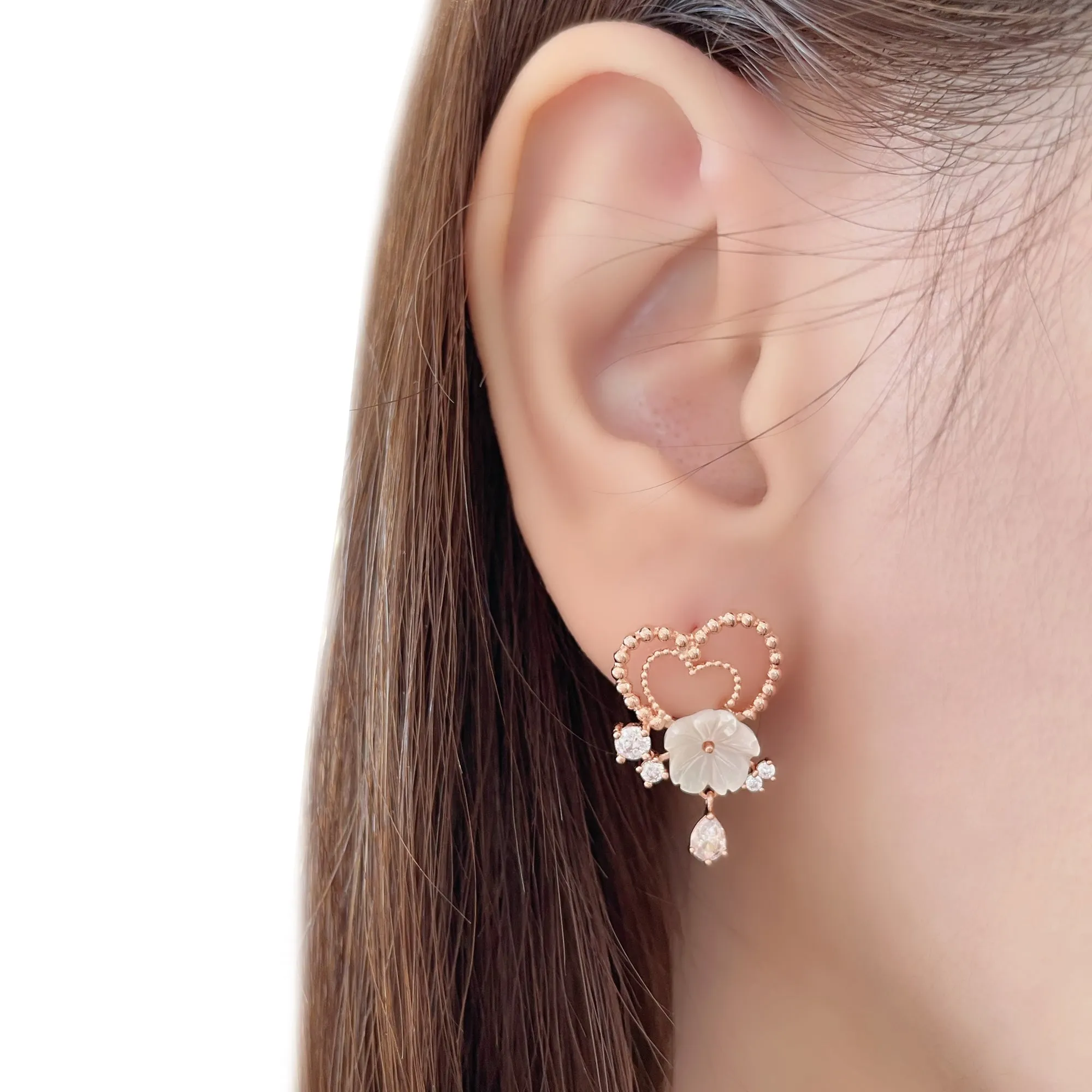 White Sakura Love Earrings